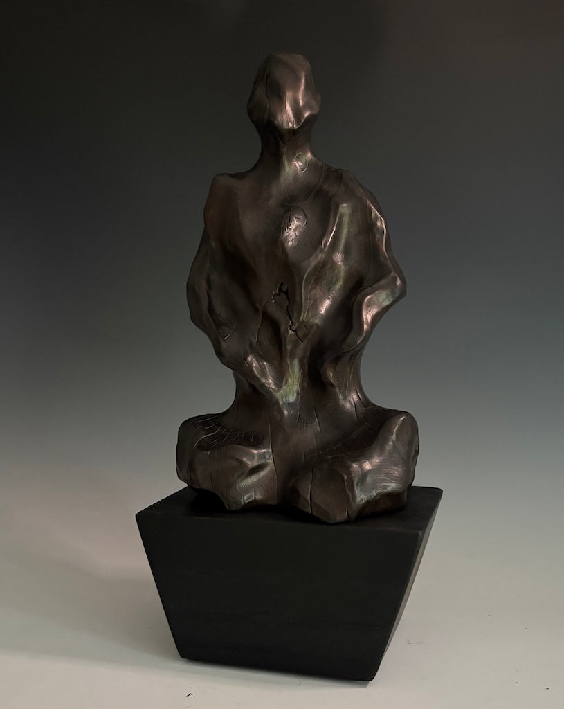 "THE FLOW" HAND CARVED CYPRESS & BRONZE SCULPTURE