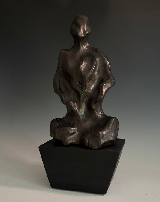 "THE FLOW" HAND CARVED CYPRESS & BRONZE SCULPTURE