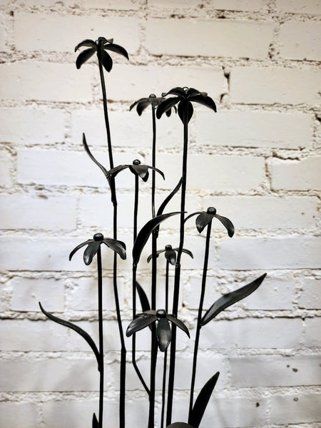 TALL BLACK FIELD STUDY W/ THISTLE HAND FORGED METAL SCULPTURE