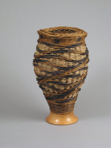 "TRIPLE SPIRAL" Mixed Media Basket with Hand Turned Maple Wood Base