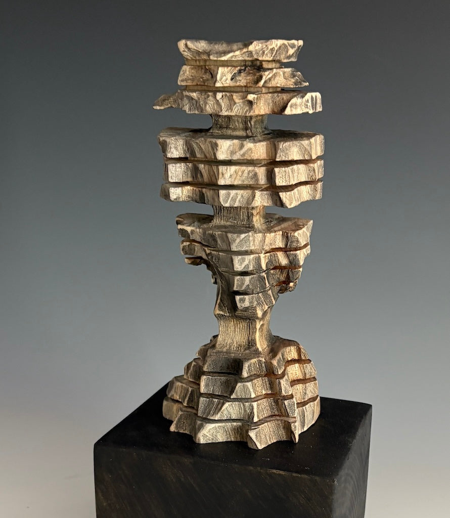 "VANISHING" HAND CARVED WHITE PINE WITH GRAPHITE SCULPTURE