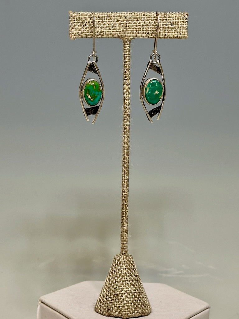 GREEN TURQUOISE EARRINGS WITH LONG EAR WIRE WK116