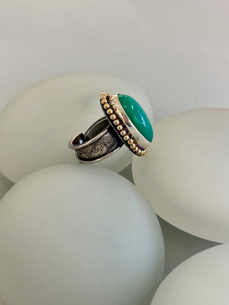 GEM GRADE CRYSOPHASE RING WITH 14K GOLD FILLED BEADED WIRE WK122