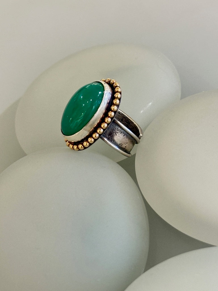 GEM GRADE CRYSOPHASE RING WITH 14K GOLD FILLED BEADED WIRE WK122