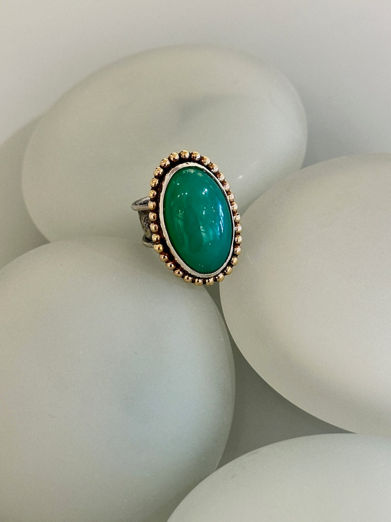 GEM GRADE CRYSOPHASE RING WITH 14K GOLD FILLED BEADED WIRE WK122