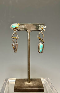 ASYMMETRICAL TURQUOISE STERLING SILVER EARRINGS WITH POSTS  WK12