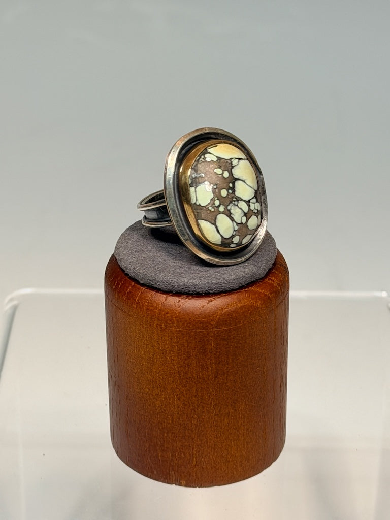 ALOE VARISCITE STERLING AND NU GOLD RING WK135