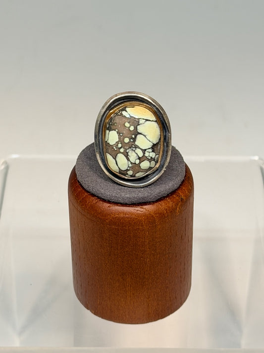 ALOE VARISCITE STERLING AND NU GOLD RING WK135