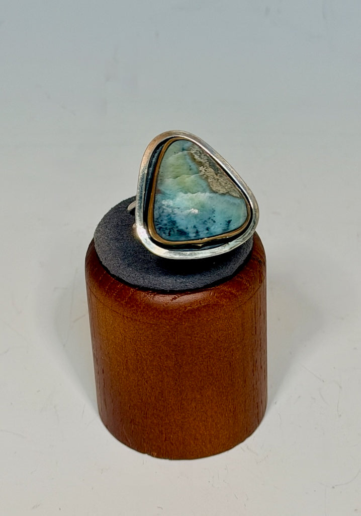 TRIANGLE LARIMAR AND STERLING SILVER ADJUSTABLE RING WK139