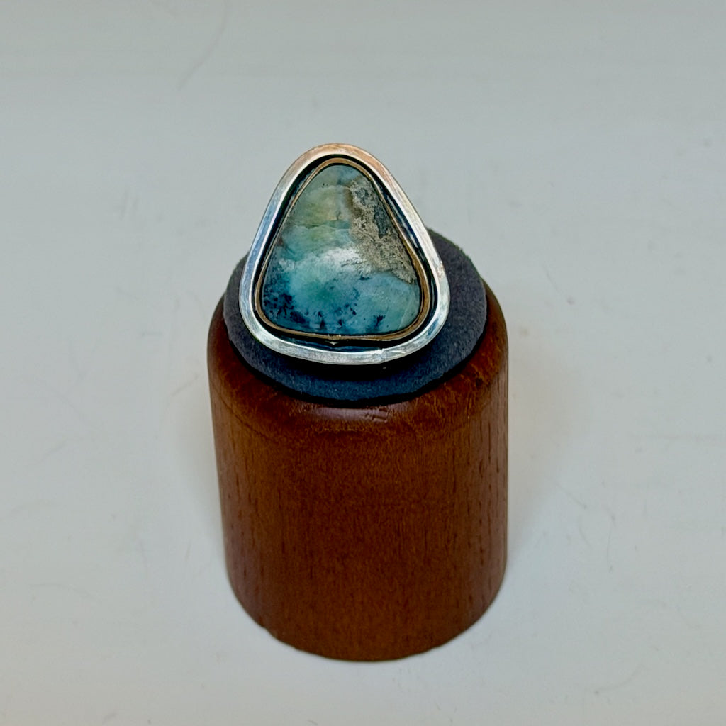TRIANGLE LARIMAR AND STERLING SILVER ADJUSTABLE RING WK139