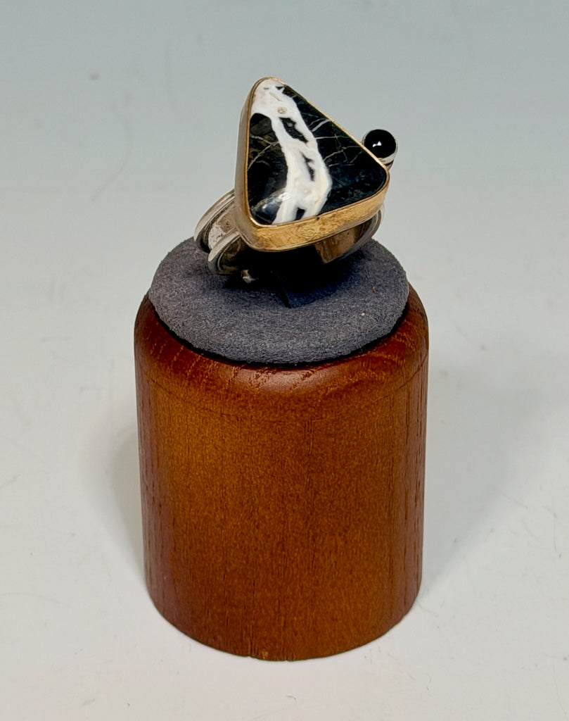 WHITE BUFFALO AND STERLING SILVER ADJUSTABLE RING WK144
