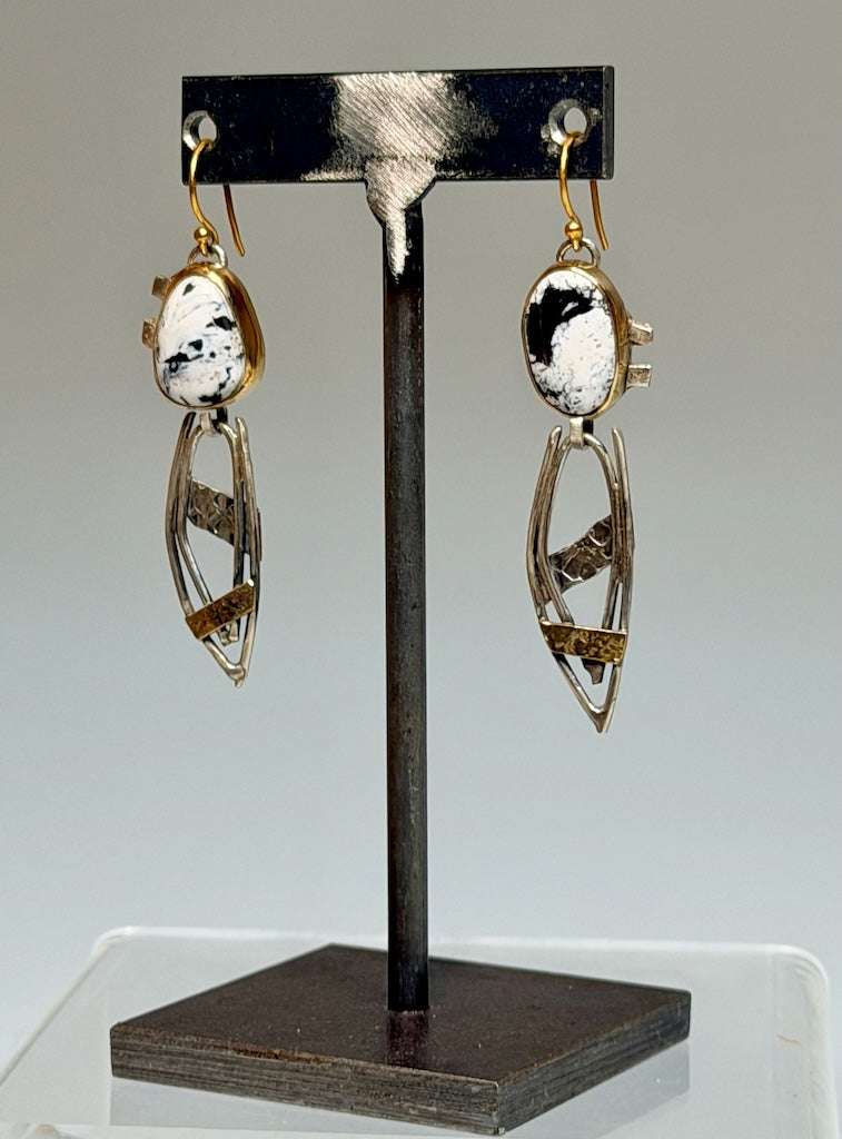 WHITE BUFFALO AND STERLING SILVER EARRRINGS WITH NU GOLD AND 24K GOLD FILLED EAR WIRE WK145