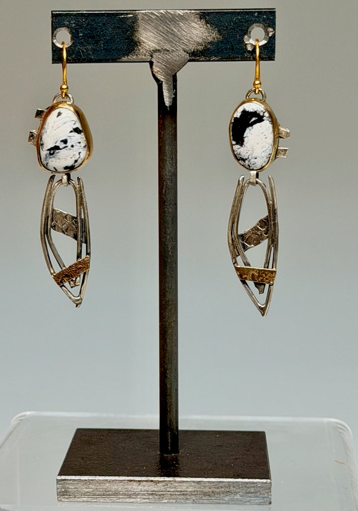 WHITE BUFFALO AND STERLING SILVER EARRRINGS WITH NU GOLD AND 24K GOLD FILLED EAR WIRE WK145