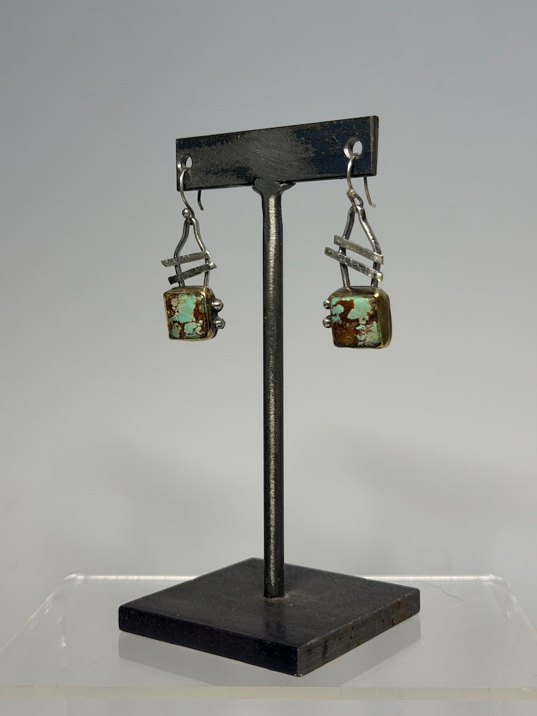 BOULDER TURQUOISE CROSS HATCH EARRINGS WK148