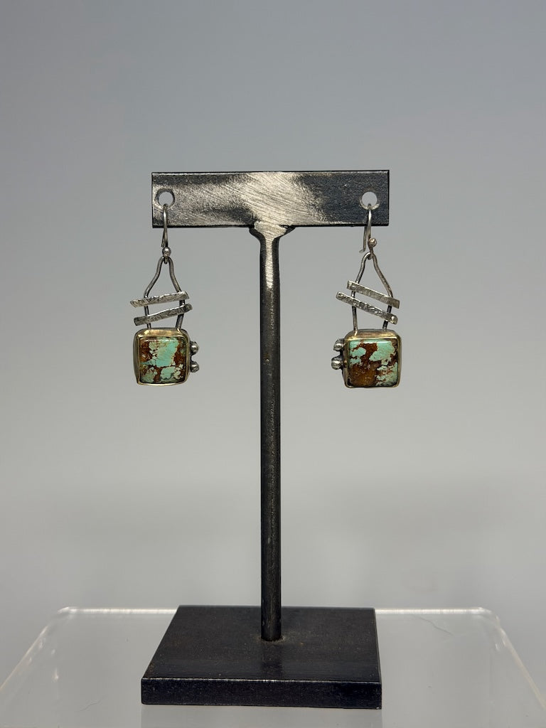 BOULDER TURQUOISE CROSS HATCH EARRINGS WK148