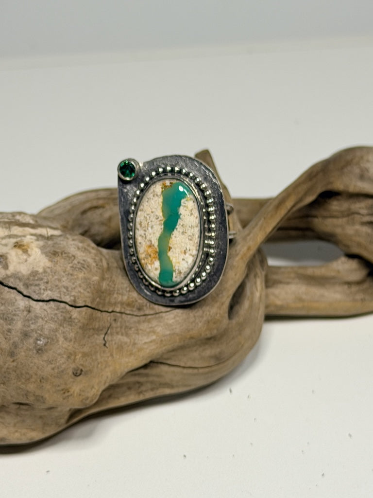 GREEN RIBBON TURQUOISE STERLING SILVER ADJUSTABLE RING WK154