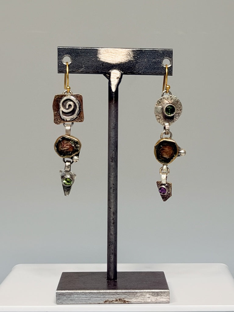 MIXED METAL EARRINGS WITH TOURMALINE & PERIDOT WK160