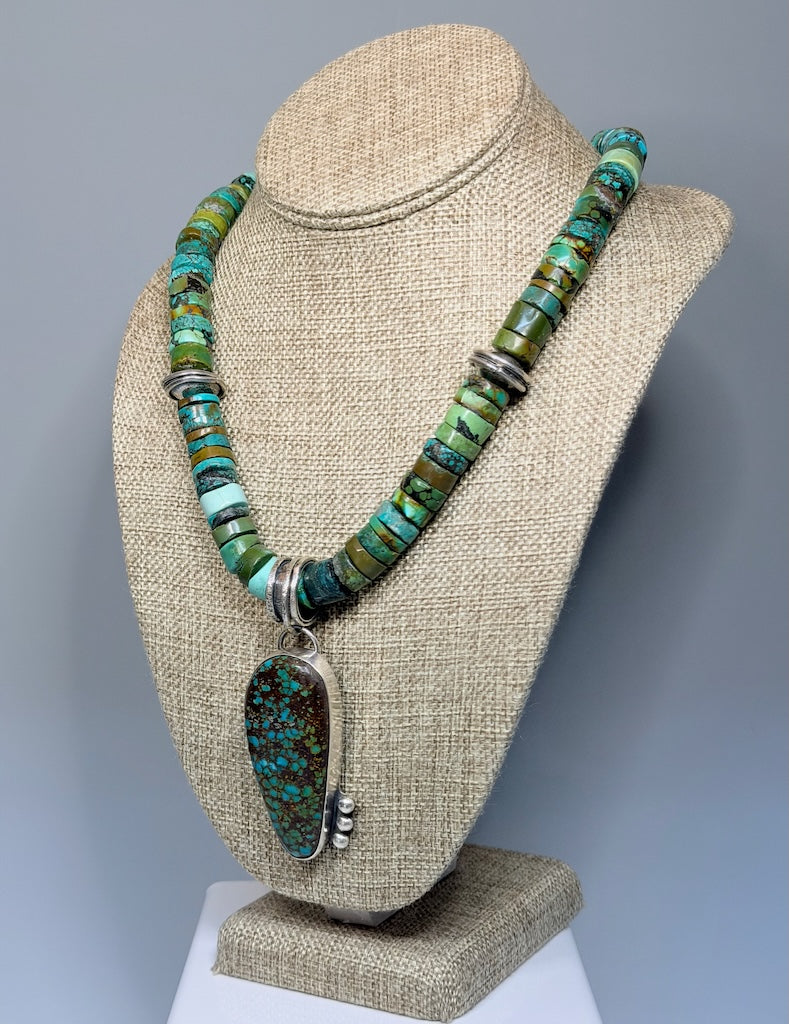 MULTI TURQUOISE BEAD NECKLACE WITH TURQUOISE PENDANT WK162