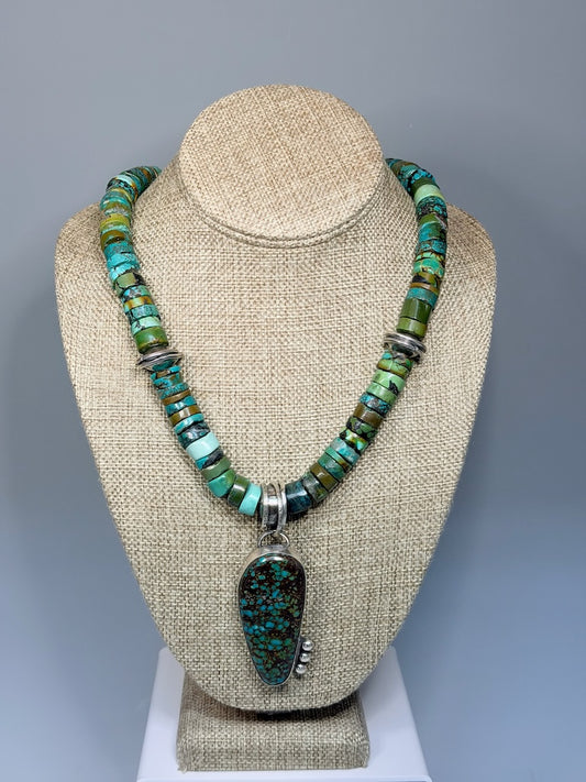 MULTI TURQUOISE BEAD NECKLACE WITH TURQUOISE PENDANT WK162