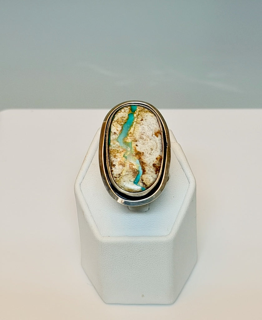RIBBON TURQUOISE WITH STERLING SILVER BORDER ADJUSTABLE RING WK165