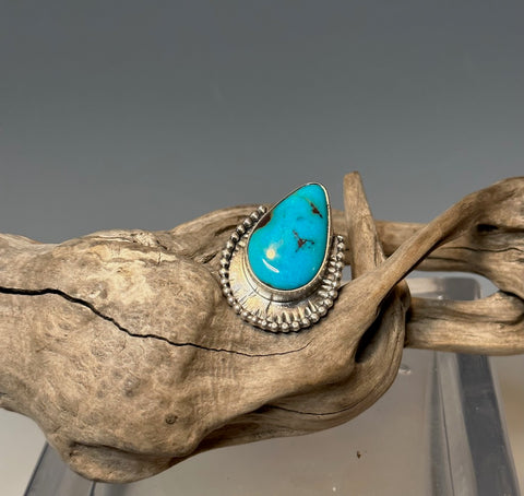 TURQUOISE ADJUSTABLE STERLING SILVER RING  WK16