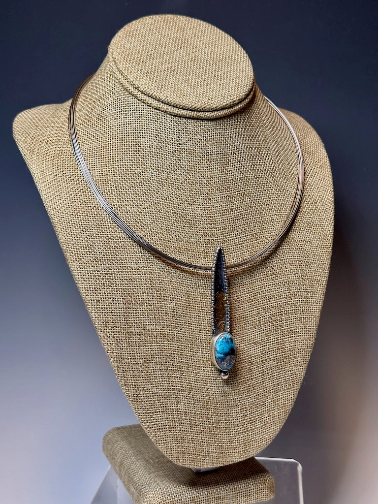 LONG STERLING SILVER FOCAL PENDANT WITH TURQUOISE AND GOLD  WK28