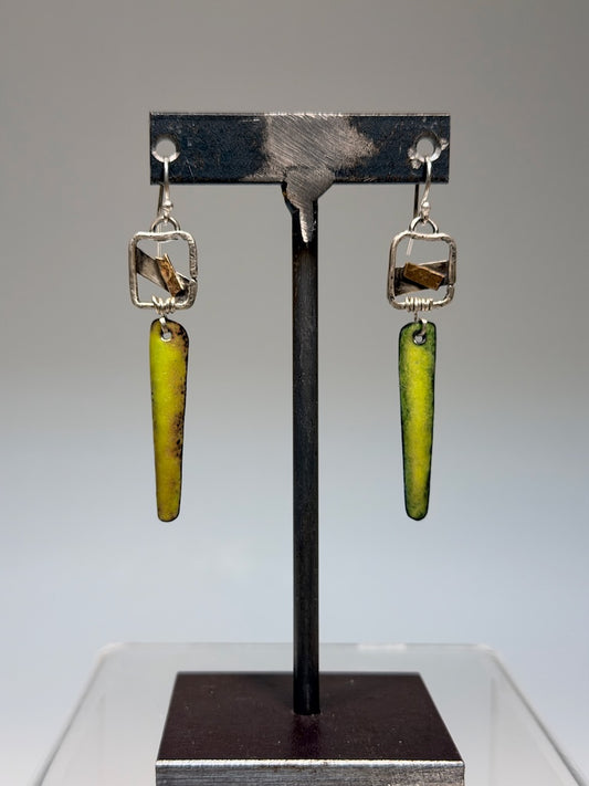 STERLING, NU GOLD, GREEN ENAMEL COPPER EARRINGS WK130
