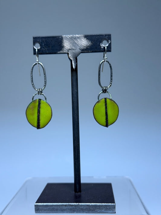 STERLING, CHARTREUSE ENAMEL EARRINGS WK132