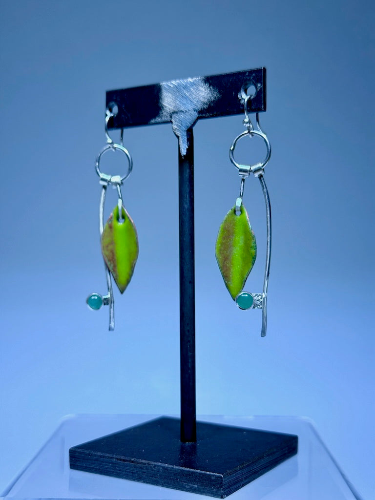 STERLING KINETIC ENAMELED LEAF EARRINGS WK133