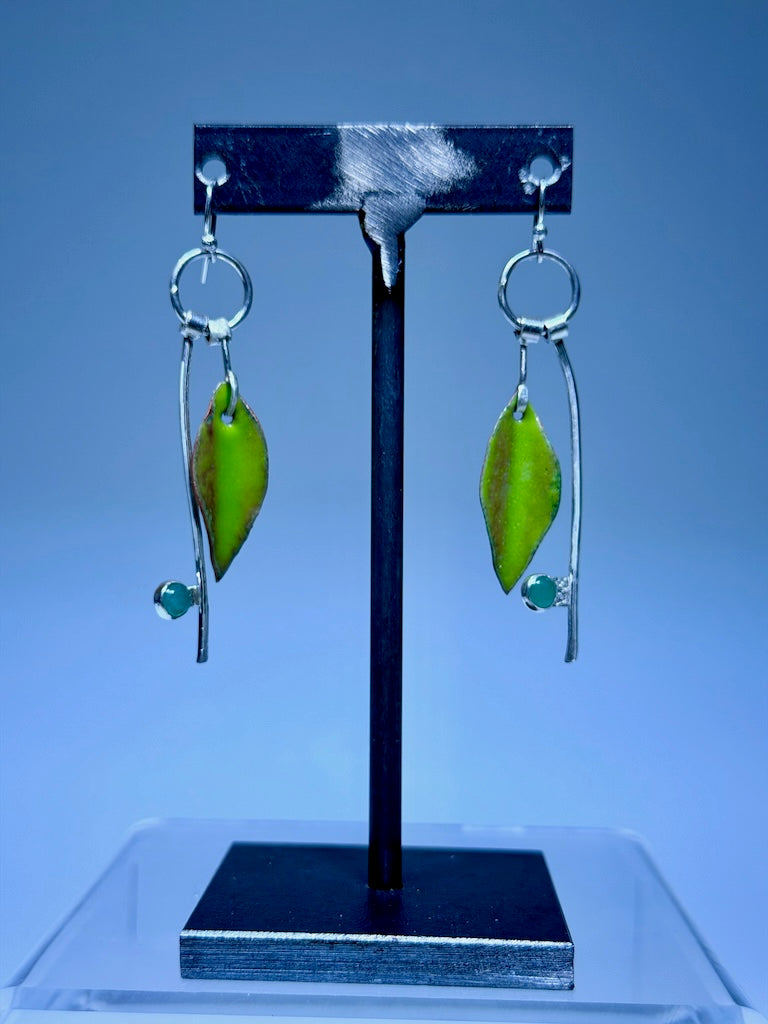 STERLING KINETIC ENAMELED LEAF EARRINGS WK133