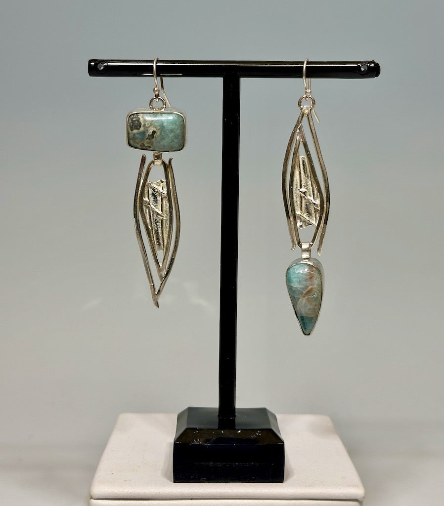 LARIMAR ASYMMETRICAL STERLING SILVER EARRINGS WK52