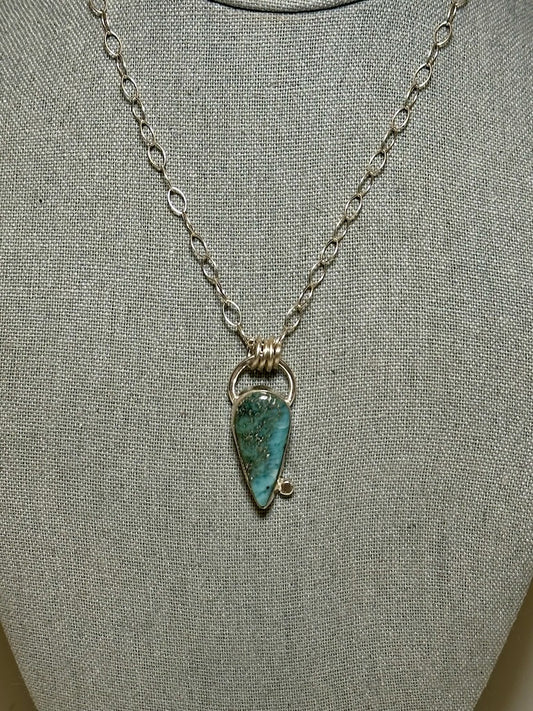 SIMPLE LARIMAR PENDANT WITH STERLING SILVER CHAIN WK58