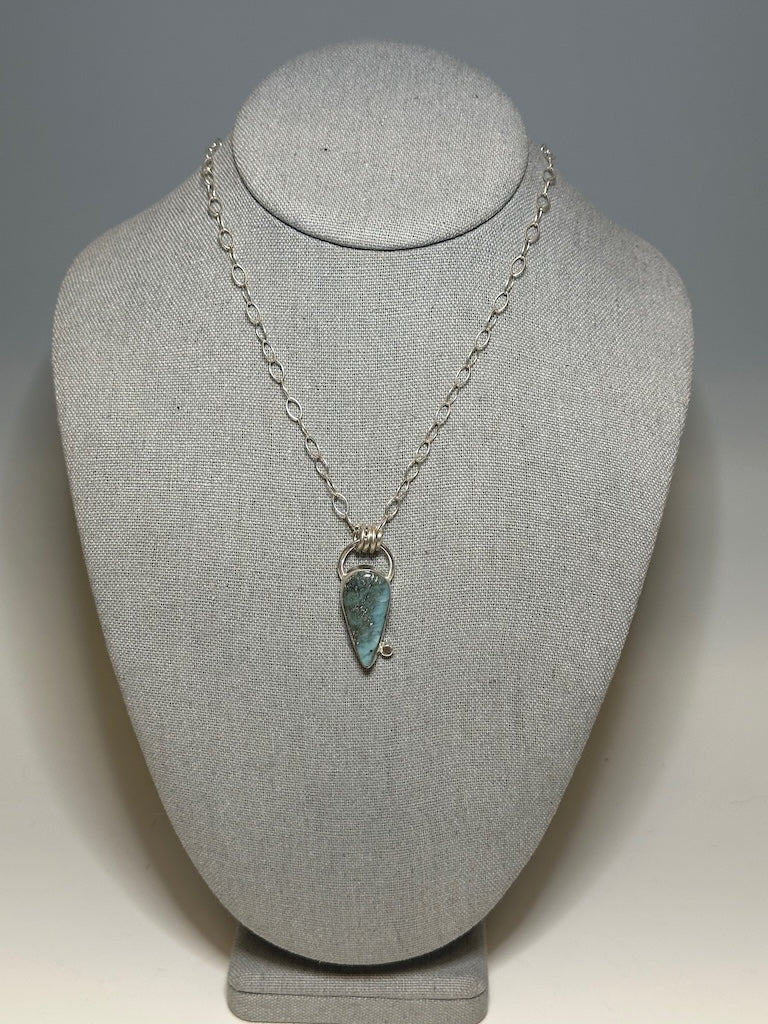 SIMPLE LARIMAR PENDANT WITH STERLING SILVER CHAIN WK58