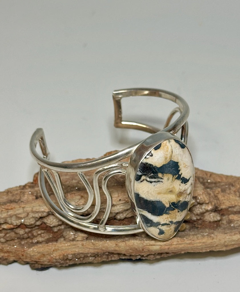 BUFFALO TURQUOISE AND STERLING SILVER CUFF WITH 22K DOTS