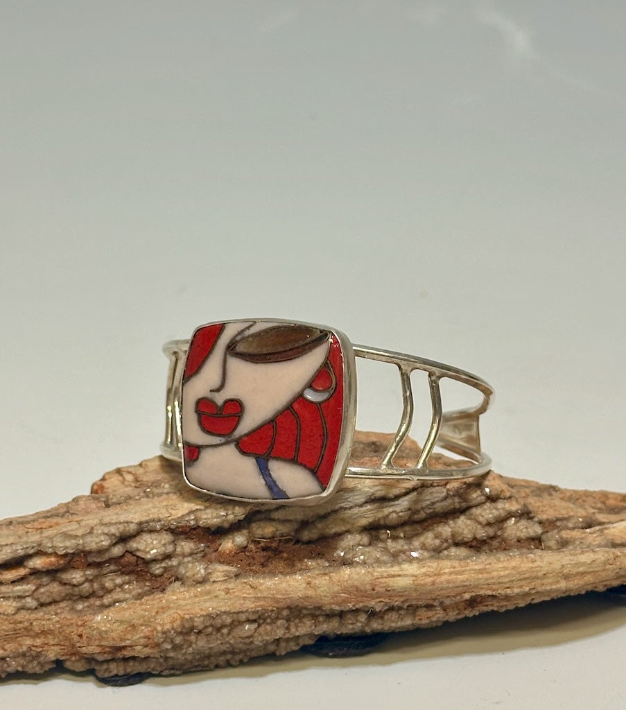 RED HEAD CLOISSONE´ AND STERLING SILVER CUFF WK64