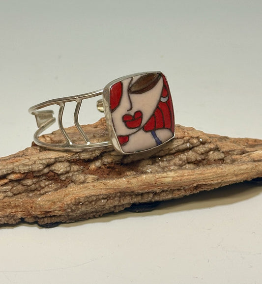 RED HEAD CLOISSONE´ AND STERLING SILVER CUFF WK64