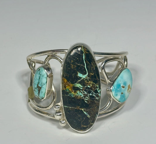 BLACK JACK TURQUOISE AND STERLING SILVER CUFF WK68