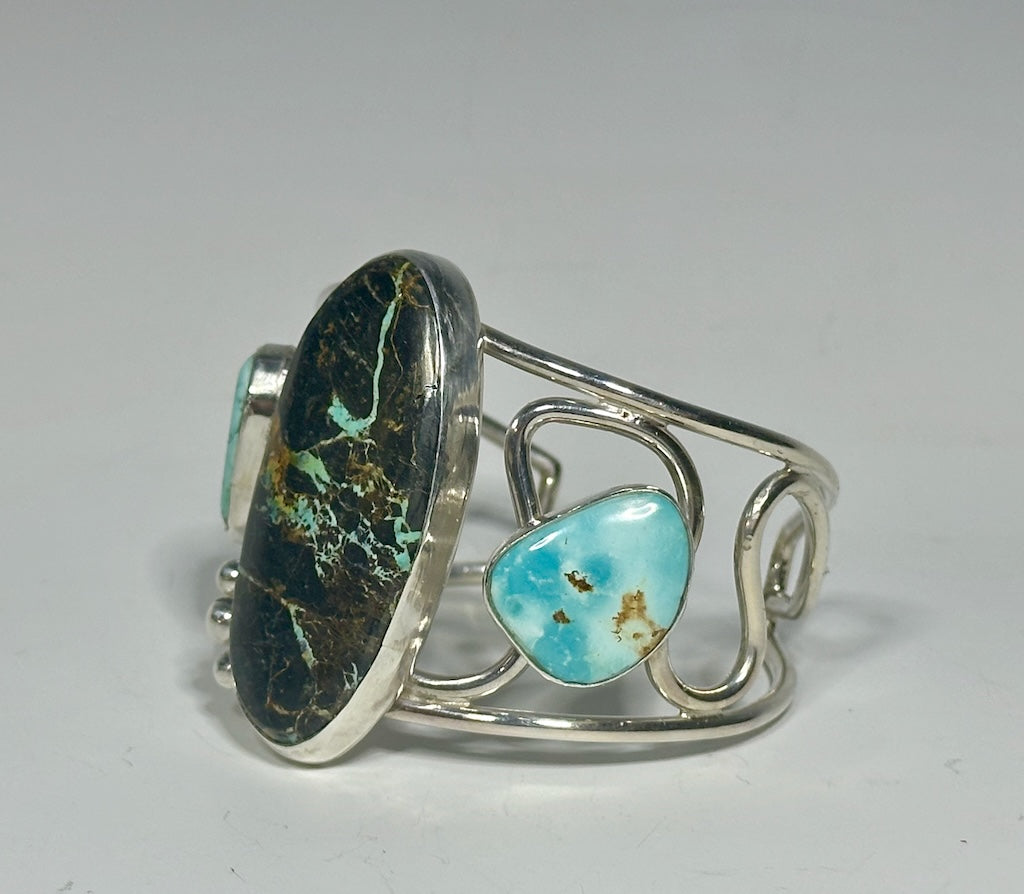 BLACK JACK TURQUOISE AND STERLING SILVER CUFF WK68