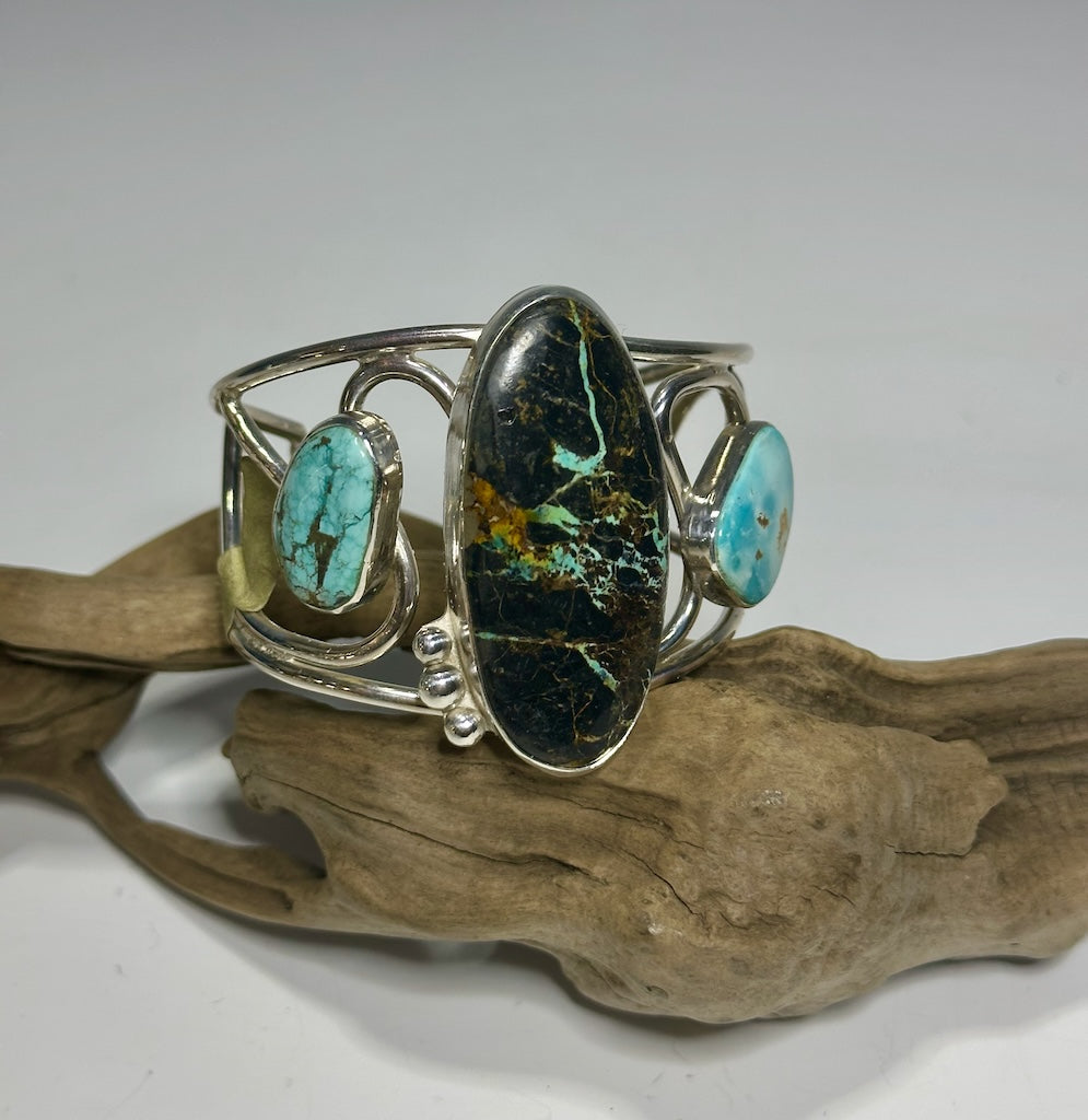 BLACK JACK TURQUOISE AND STERLING SILVER CUFF WK68