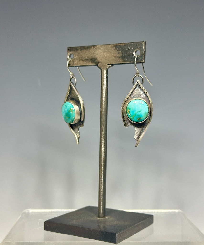 ROUND TURQUOISE AND STERLING SILVER DROP EARRINGS WK69