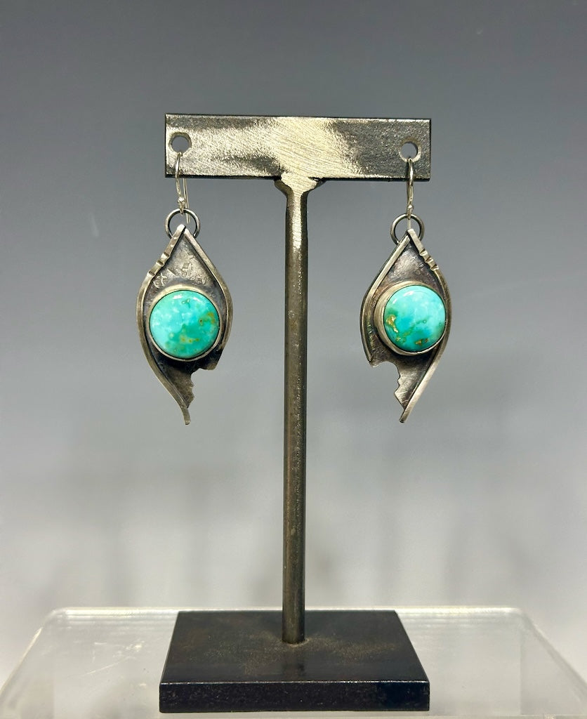 ROUND TURQUOISE AND STERLING SILVER DROP EARRINGS WK69