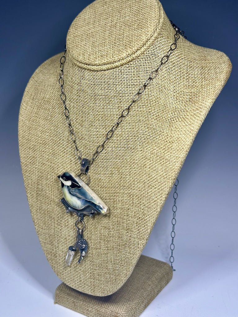 ENAMEL BIRD PENDANT WITH MIXED MEDIA NECKLACE WK74