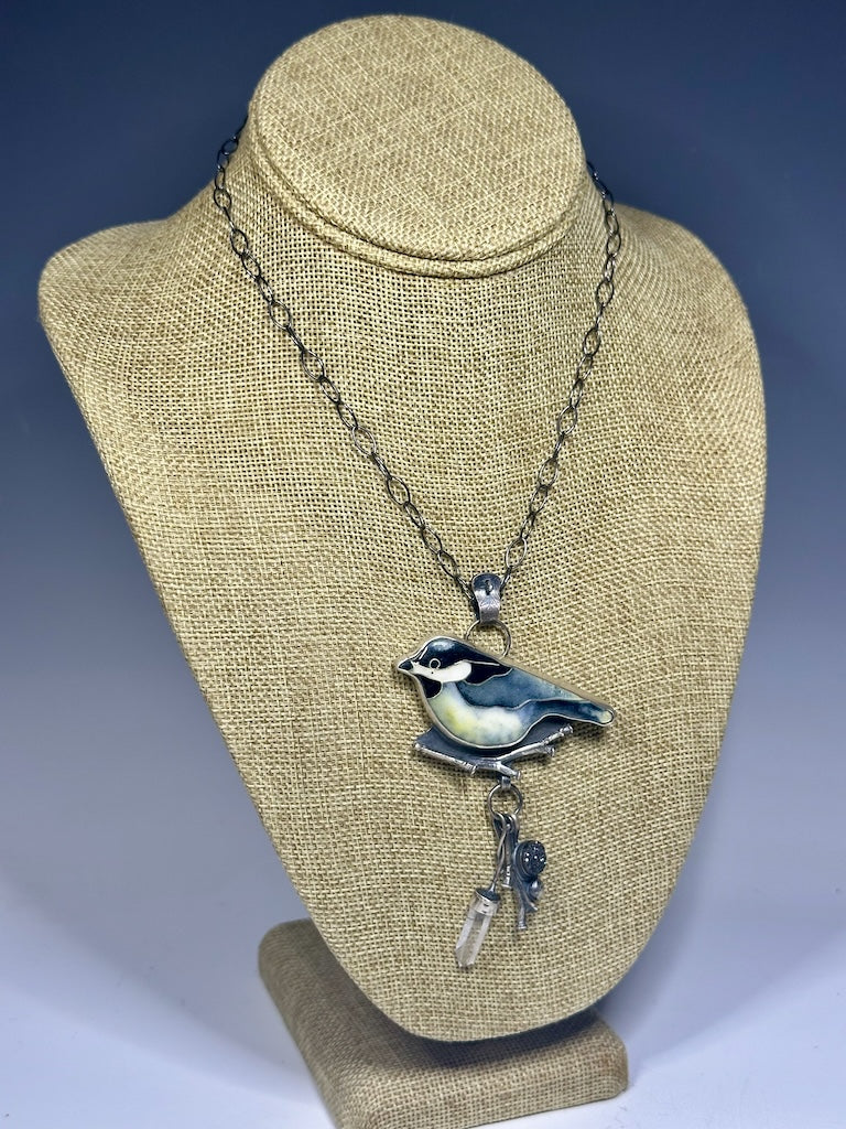 ENAMEL BIRD PENDANT WITH MIXED MEDIA NECKLACE WK74