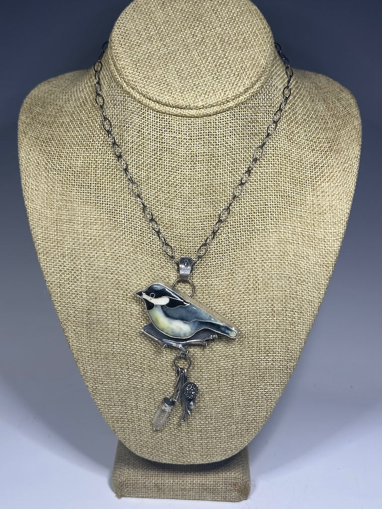 ENAMEL BIRD PENDANT WITH MIXED MEDIA NECKLACE WK74