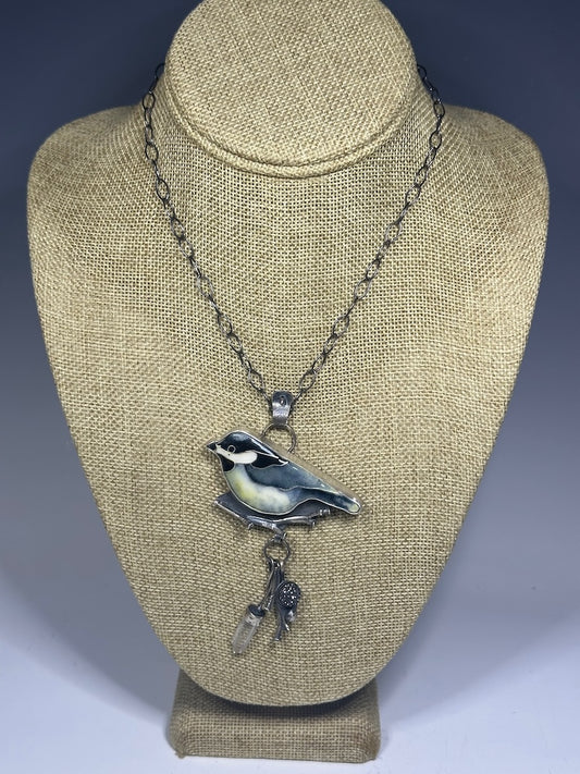 ENAMEL BIRD PENDANT WITH MIXED MEDIA NECKLACE WK74