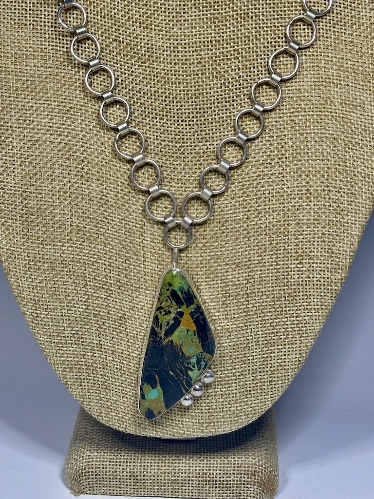 BLACK JACK TURQUOISE AND  STERLING SILVER NECKLACE WK75