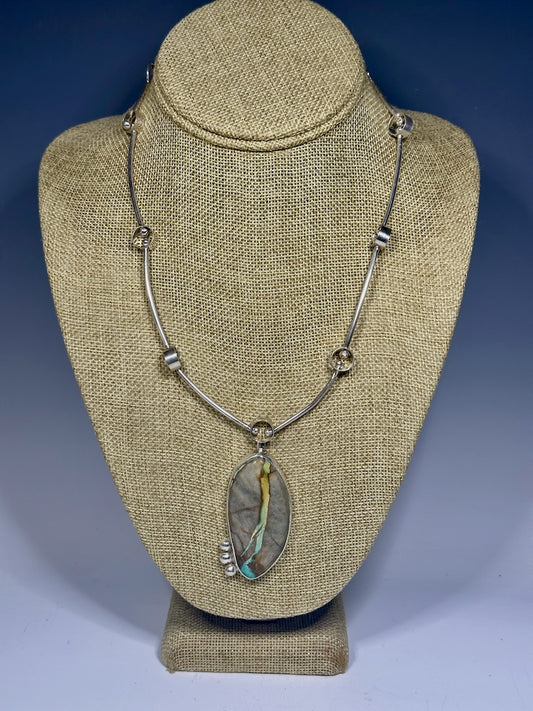 RIBBON TURQUOISE AND STERLING SILVER NECKLACE WK76