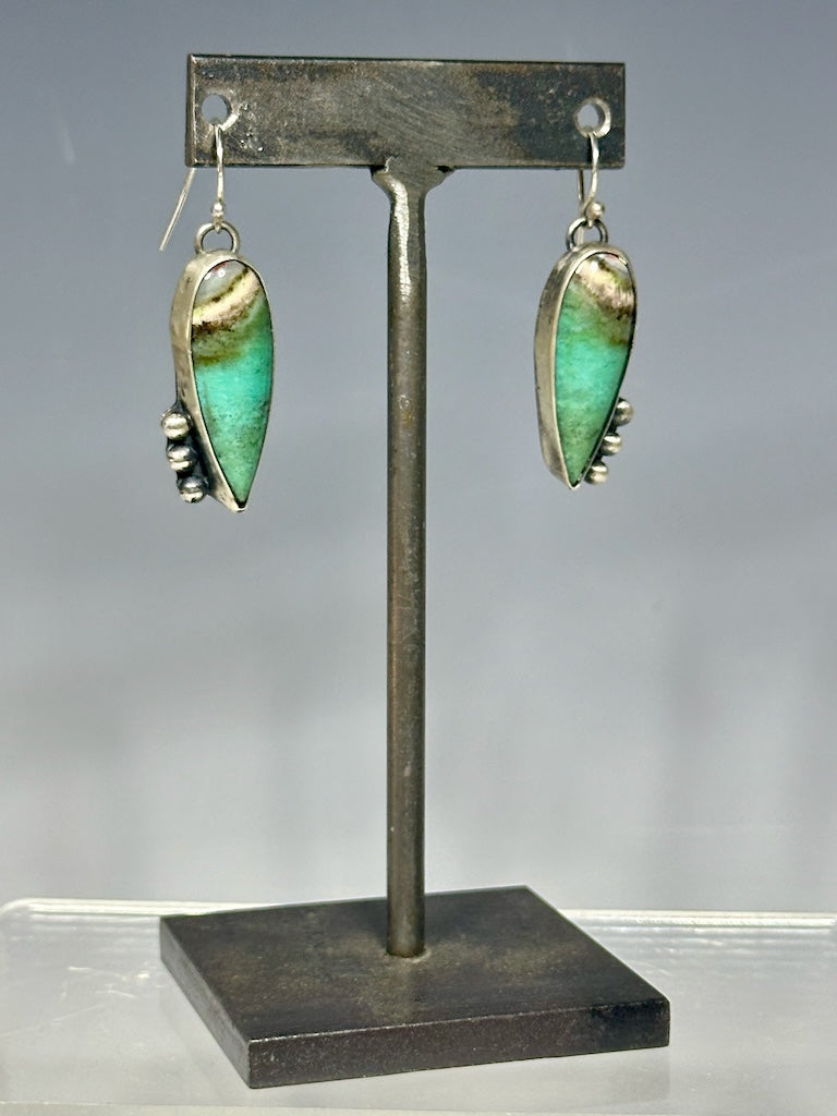 PETRIFIED WOOD AND STERLING SILVER DROP EARRINGS WK79