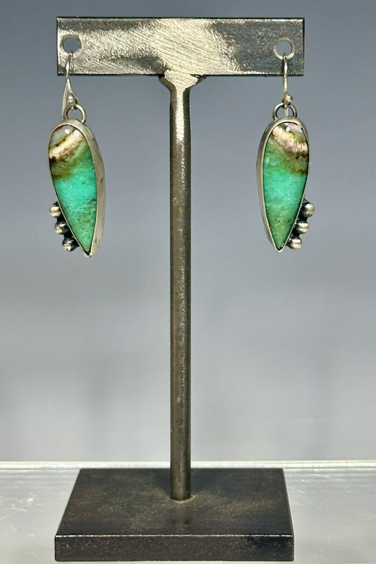 PETRIFIED WOOD AND STERLING SILVER DROP EARRINGS WK79