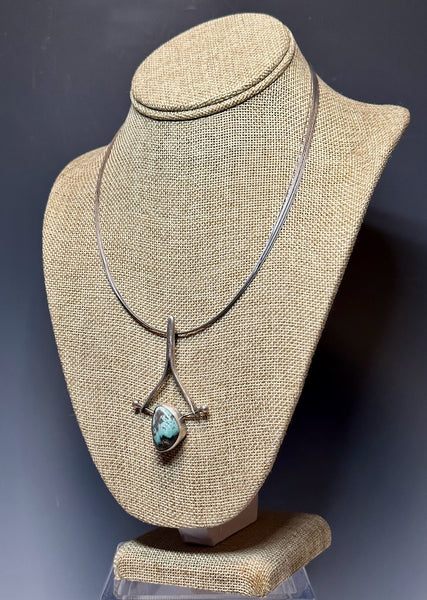 STERLING SILVER "WISHBONE" NECKLACE  WITH TURQUOISE WK8